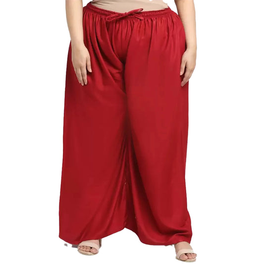 Generic Women's Plus Size Flared Fit Viscose Rayon Palazzo Trousers (Maroon)