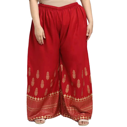 Generic Women's Plus Size Relaxed Fit Viscose Rayon Palazzo Trousers (Red)