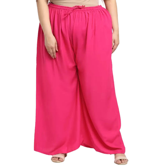 Generic Women's Plus Size Flared Fit Viscose Rayon Palazzo Trousers (Pink)