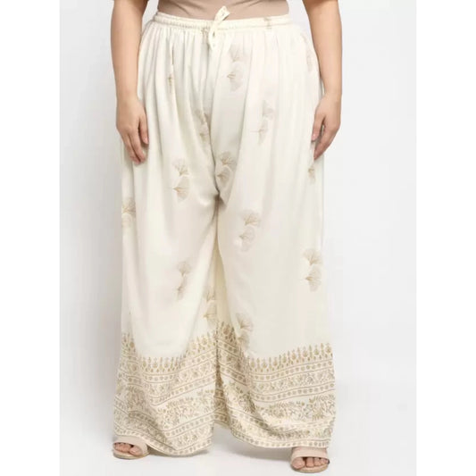 Generic Women's Plus Size Relaxed Fit Viscose Rayon Palazzo Trousers (Cream)