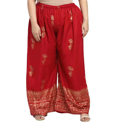 Women's Plus Size Relaxed Fit Viscose Rayon Palazzo Trousers (Red)