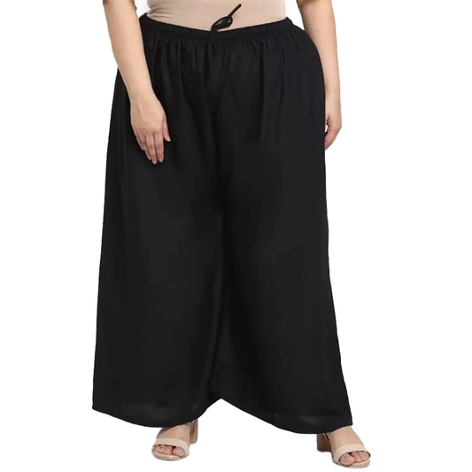 Generic Women's Plus Size Flared Fit Viscose Rayon Palazzo Trousers (Black)