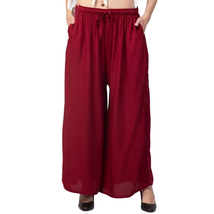 Generic Women's Plus Size Relaxed Fit Viscose Rayon Palazzo Trousers (Maroon)