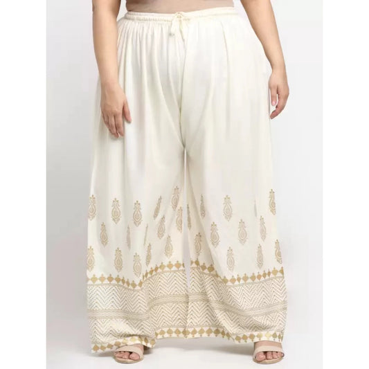 Generic Women's Plus Size Relaxed Fit Viscose Rayon Palazzo Trousers (Cream)