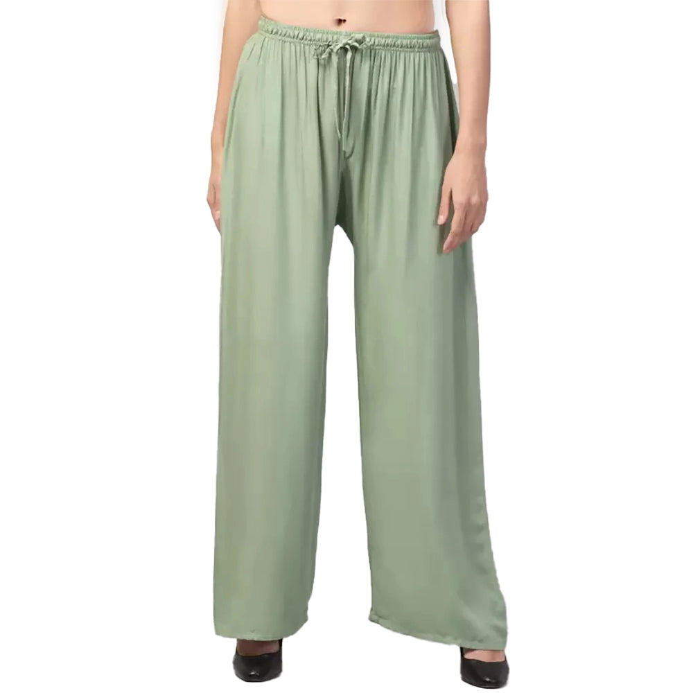 Generic Women's Plus Size Relaxed Fit Viscose Rayon Palazzo Trousers (Light Green)