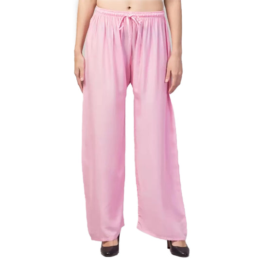 Generic Women's Plus Size Relaxed Fit Viscose Rayon Palazzo Trousers (Pink)