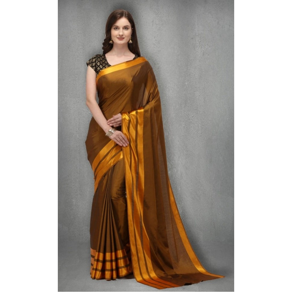 Women's Satin Silk Saree with Blouse (Mustard, 5-6 Mtrs)