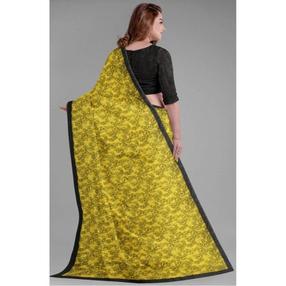 Women's Super Line Saree with Blouse (Yellow, 5-6 Mtrs)