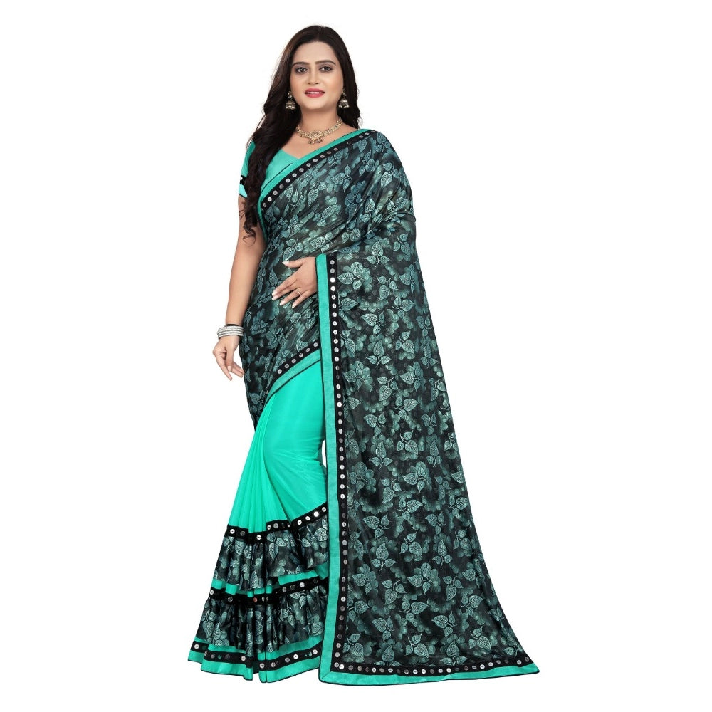 Women's Lycra Blend Saree with Blouse (Rama, 5-6 Mtrs)