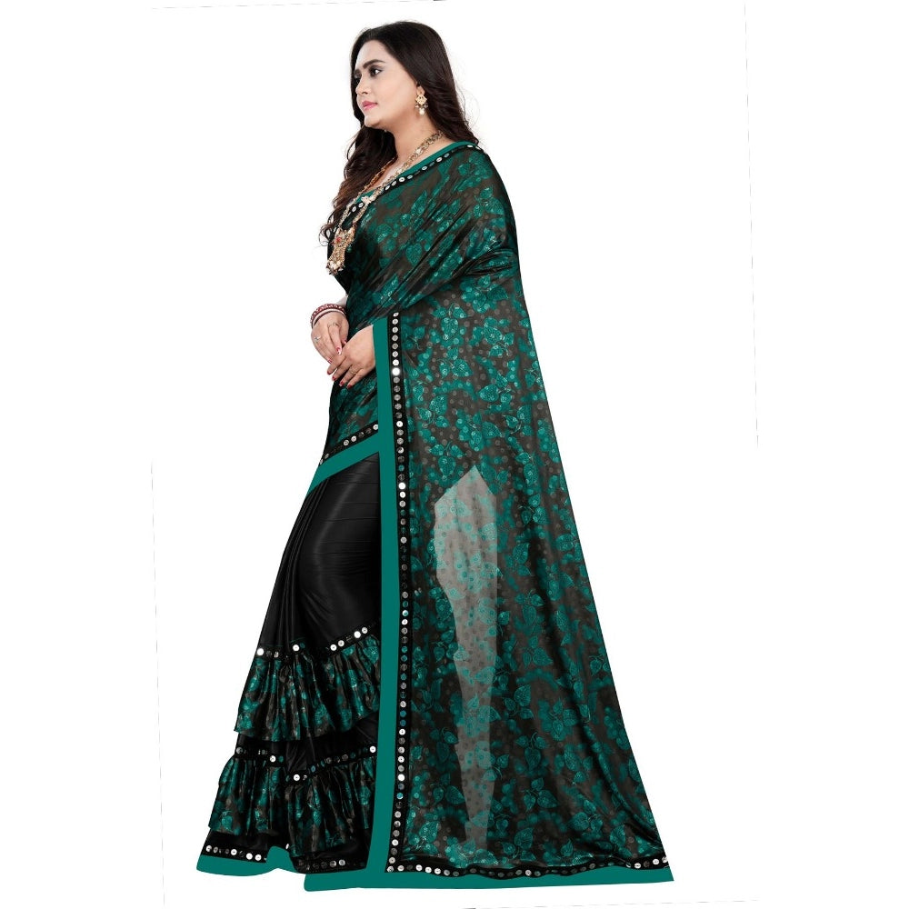 Women's Lycra Blend Saree with Blouse (Green, 5-6 Mtrs)