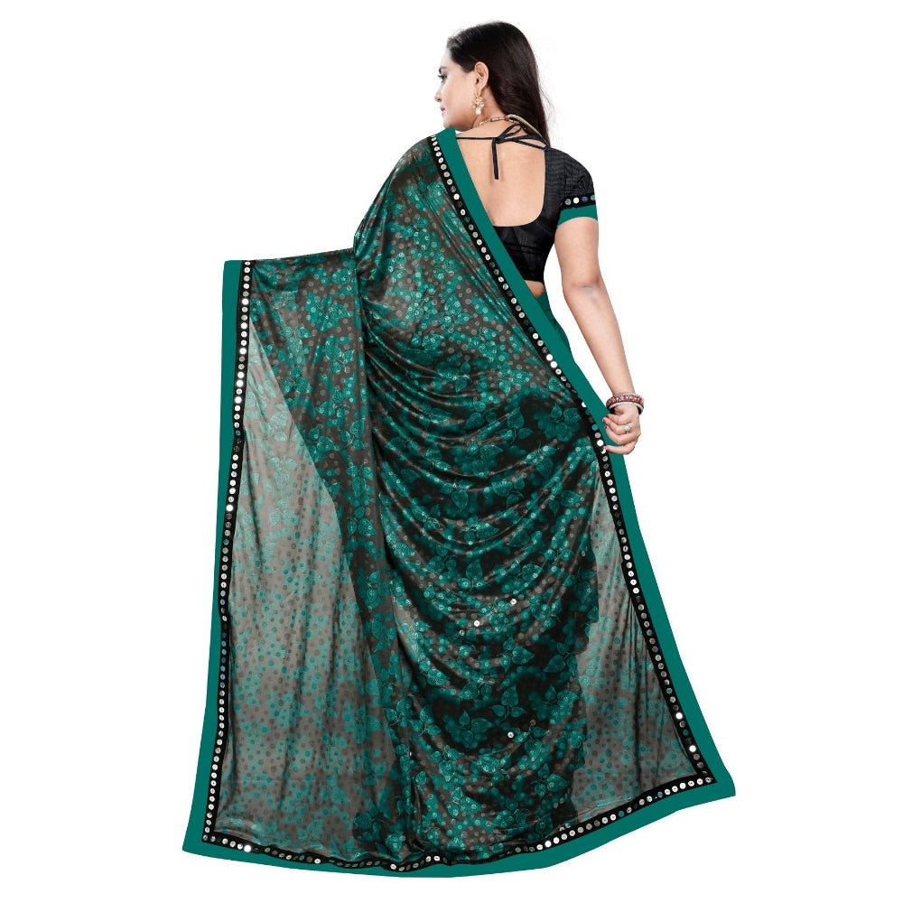 Women's Lycra Blend Saree with Blouse (Green, 5-6 Mtrs)