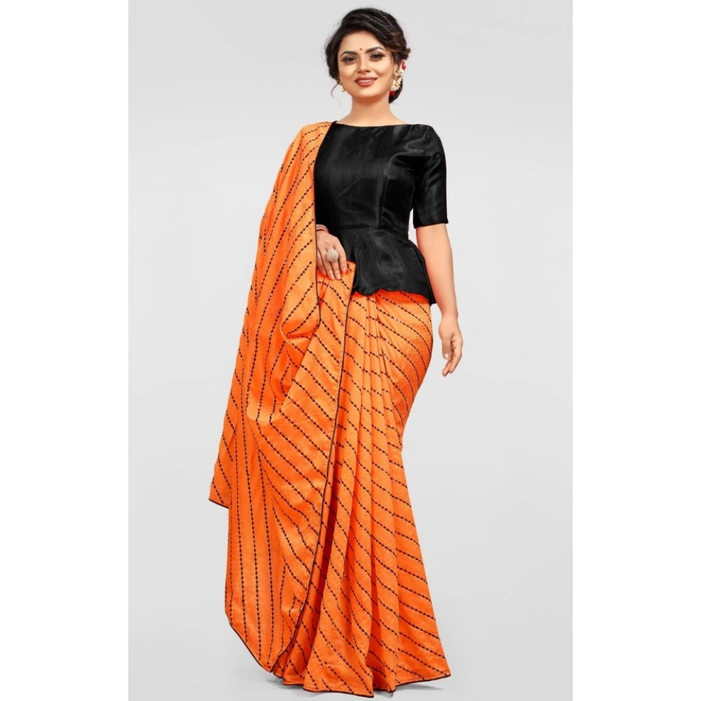 Women's Vichitra Saree with Blouse (Orange, 5-6 Mtrs)