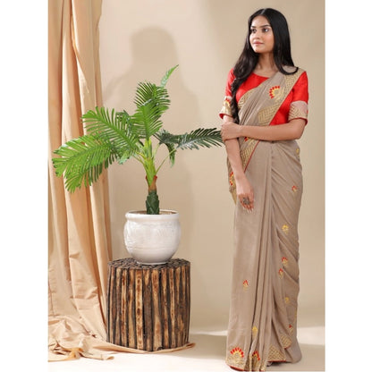 Women's Vichitra Saree with Blouse (Chiku, 5-6 Mtrs)