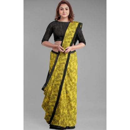 Women's Super Line Saree with Blouse (Yellow, 5-6 Mtrs)