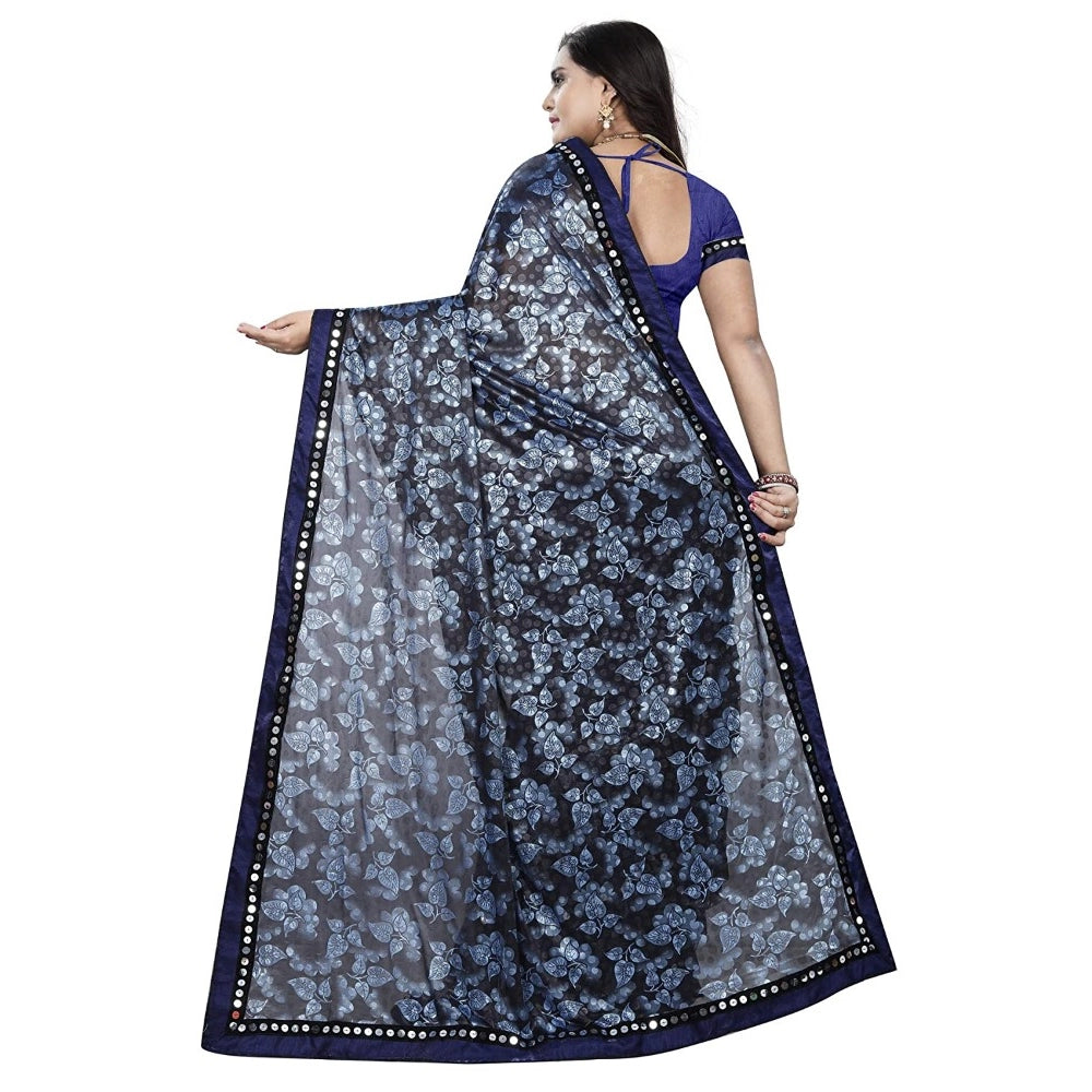 Women's Lycra Blend Saree with Blouse (Blue, 5-6 Mtrs)