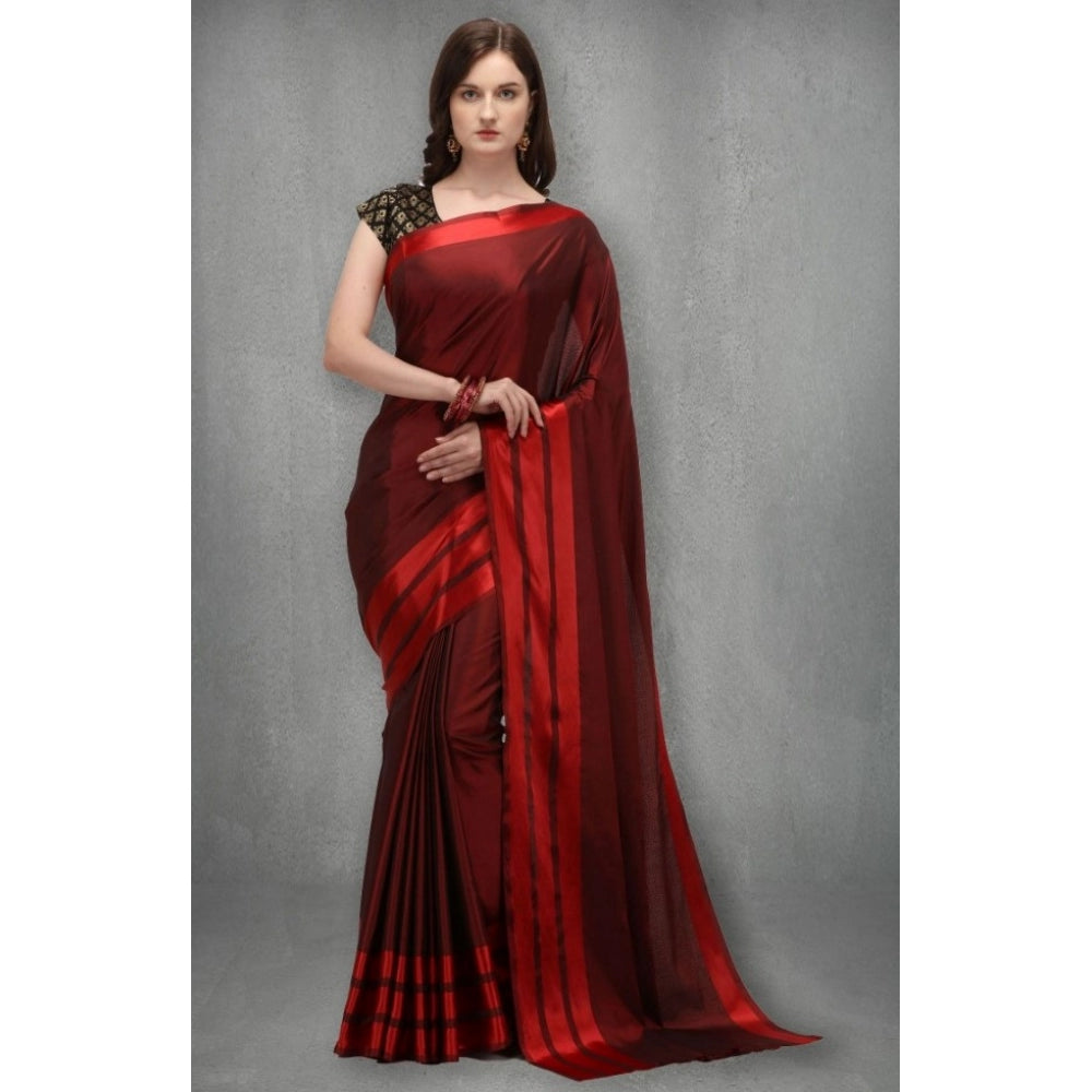 Women's Satin Silk Saree with Blouse (Red, 5-6 Mtrs)