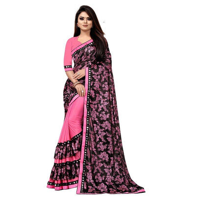 Women's Lycra Blend Saree with Blouse (Pink, 5-6 Mtrs)