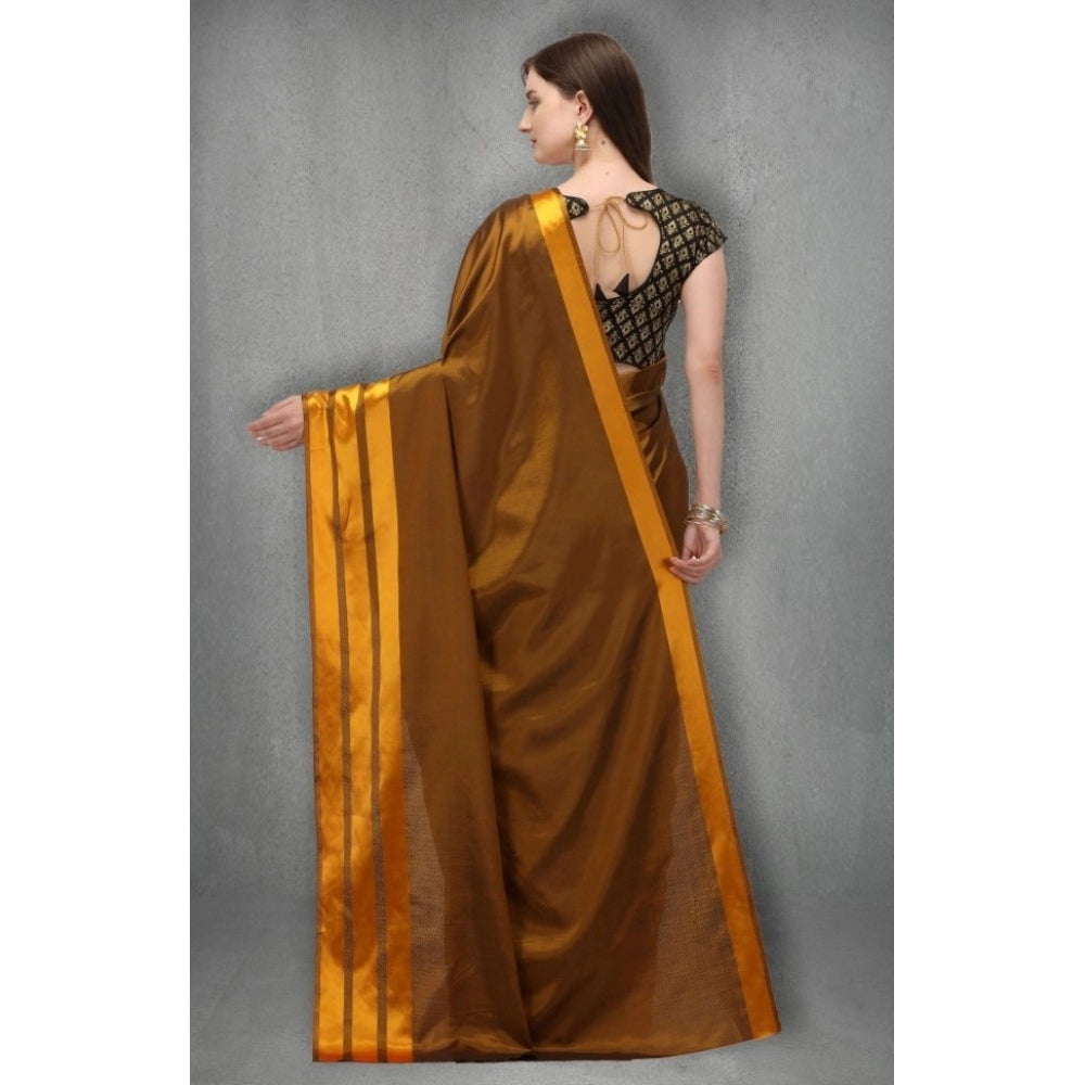 Women's Satin Silk Saree with Blouse (Mustard, 5-6 Mtrs)