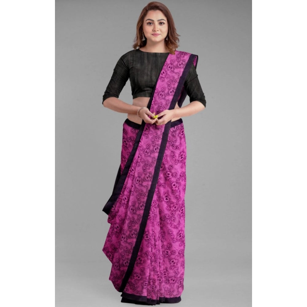 Women's Super Line Saree with Blouse (Pink, 5-6 Mtrs)