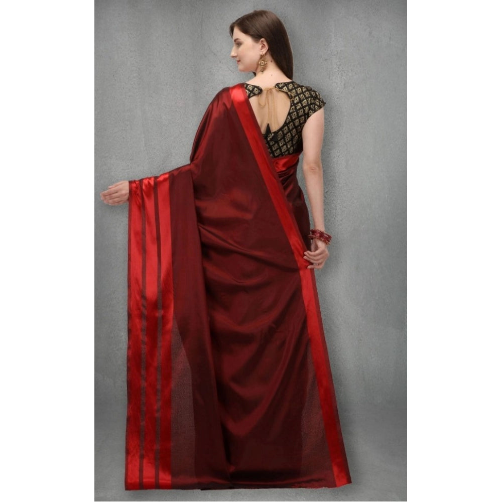 Women's Satin Silk Saree with Blouse (Red, 5-6 Mtrs)