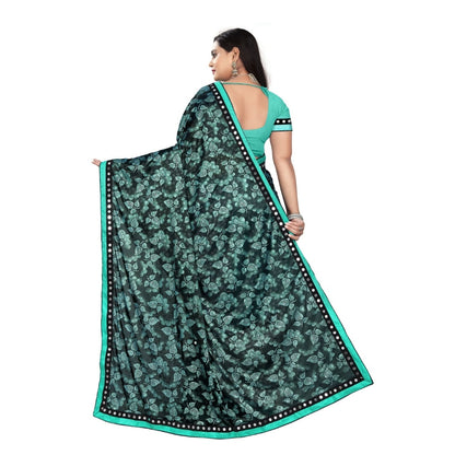 Women's Lycra Blend Saree with Blouse (Rama, 5-6 Mtrs)