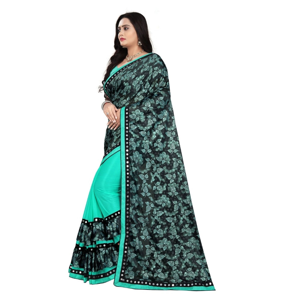 Women's Lycra Blend Saree with Blouse (Rama, 5-6 Mtrs)