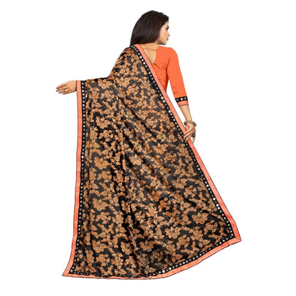 Women's Lycra Blend Saree with Blouse (Orange, 5-6 Mtrs)