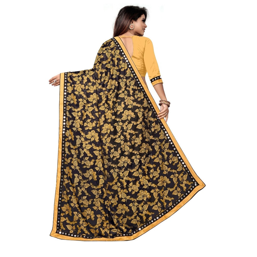 Women's Lycra Blend Saree with Blouse (Mustard, 5-6 Mtrs)