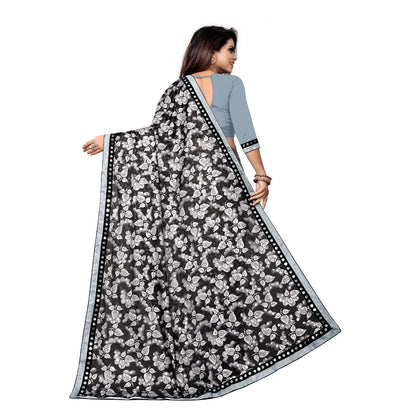 Women's Lycra Blend Saree with Blouse (Grey, 5-6 Mtrs)