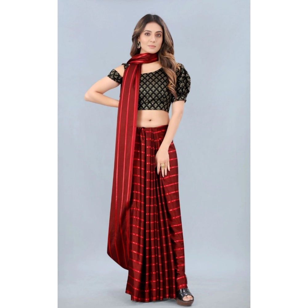 Women's Satin Silk Saree with Blouse (Red, 5-6 Mtrs)