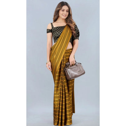 Women's Satin Silk Saree with Blouse (Mustard, 5-6 Mtrs)