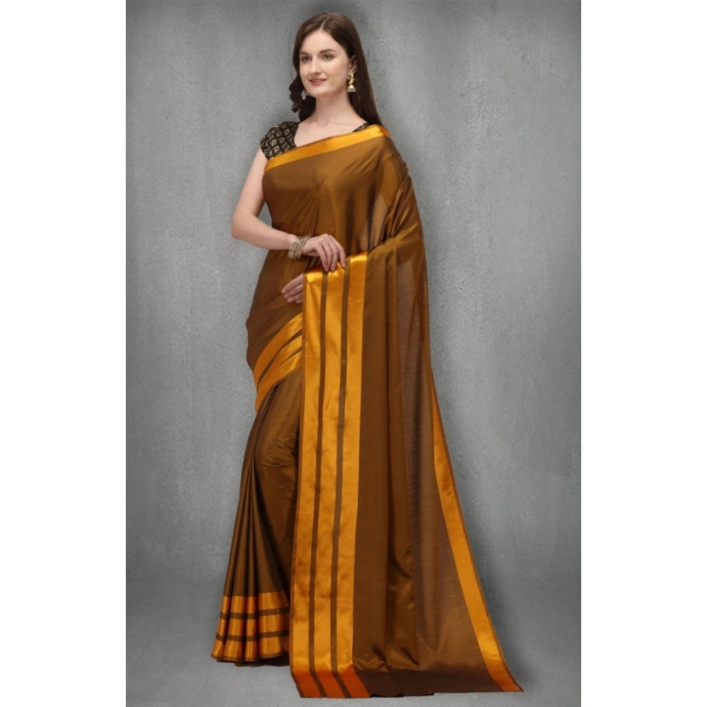 Women's Satin Silk Saree with Blouse (Mustard, 5-6 Mtrs)