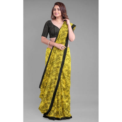 Women's Super Line Saree with Blouse (Yellow, 5-6 Mtrs)