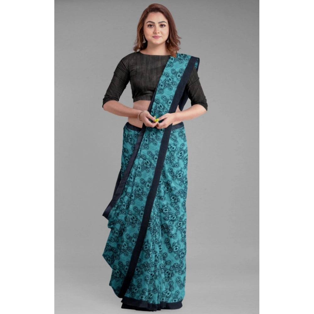 Women's Super Line Saree with Blouse (Rama, 5-6 Mtrs)