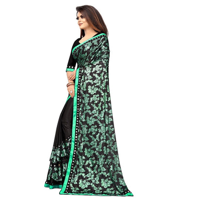 Women's Lycra Blend Saree with Blouse (Green, 5-6 Mtrs)