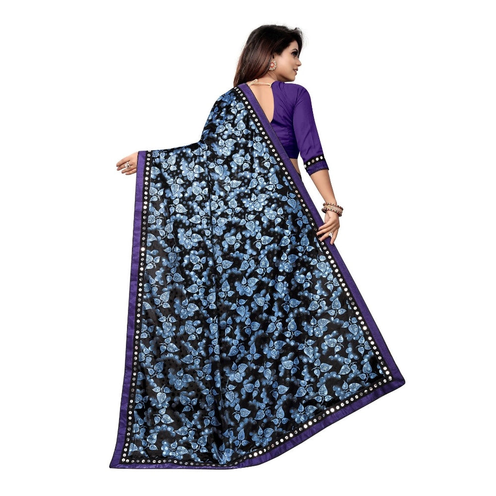 Women's Lycra Blend Saree with Blouse (Blue, 5-6 Mtrs)