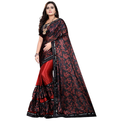 Women's Lycra Blend Saree with Blouse (Red, 5-6 Mtrs)