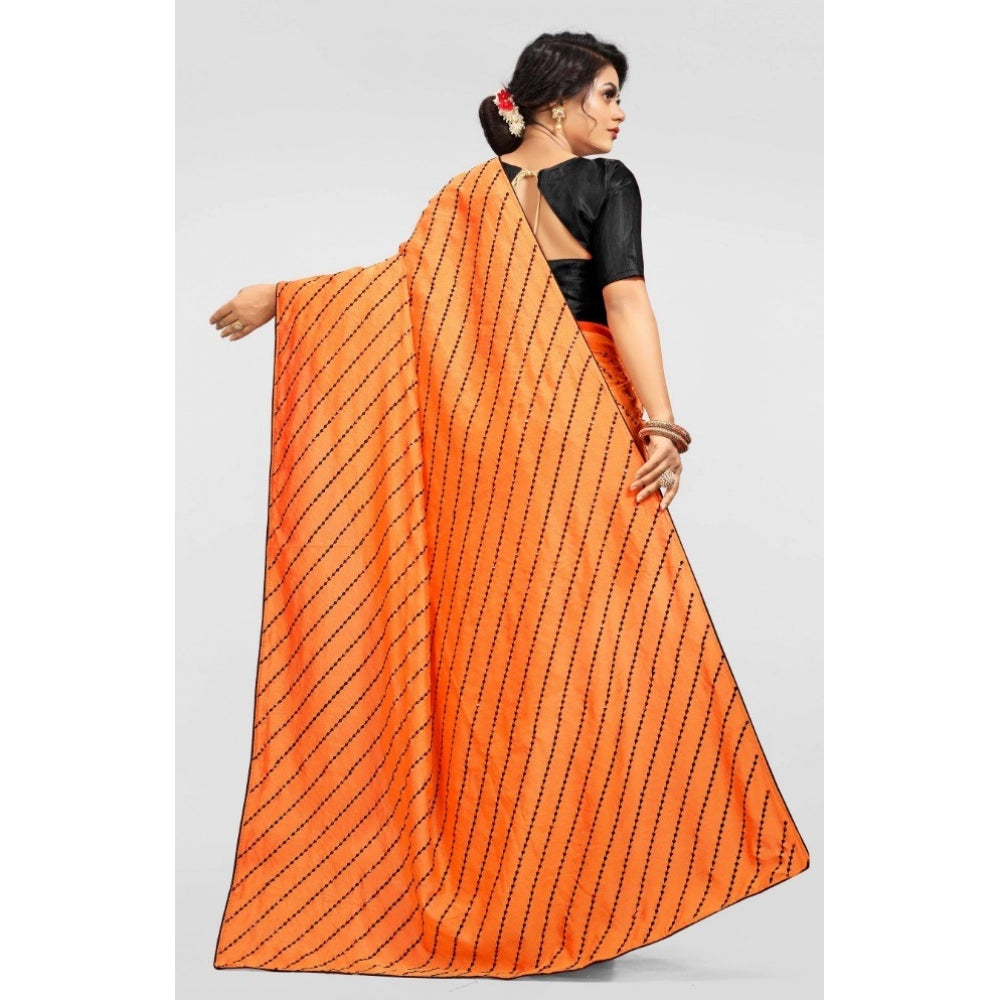 Women's Vichitra Saree with Blouse (Orange, 5-6 Mtrs)