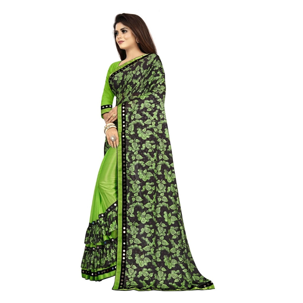 Women's Lycra Blend Saree with Blouse (Pista, 5-6 Mtrs)