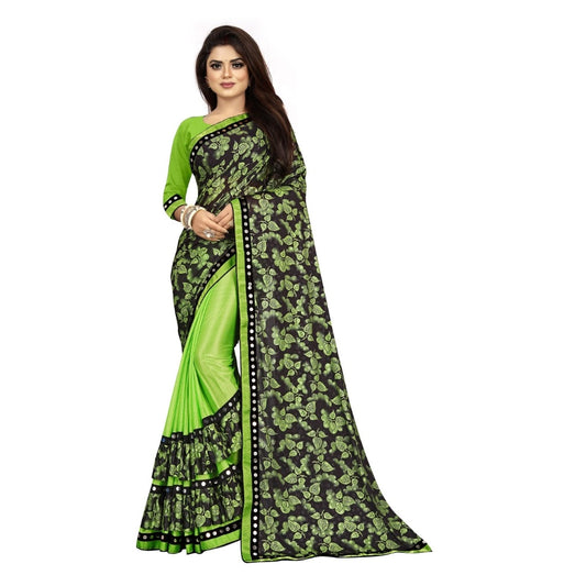 Women's Lycra Blend Saree with Blouse (Pista, 5-6 Mtrs)