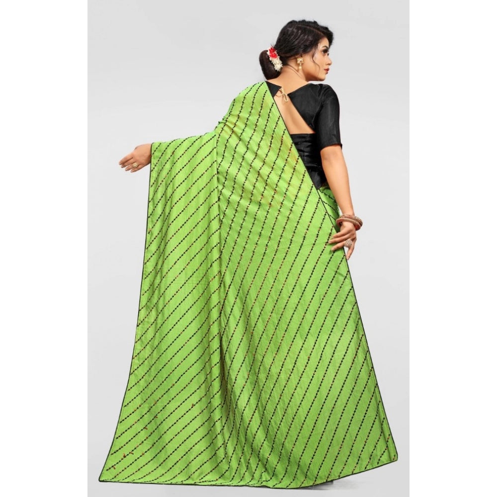 Women's Vichitra Saree with Blouse (LightGreen, 5-6 Mtrs)