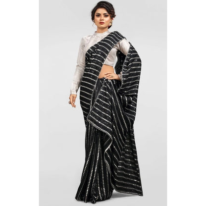 Women's Vichitra Saree with Blouse (Silver, 5-6 Mtrs)