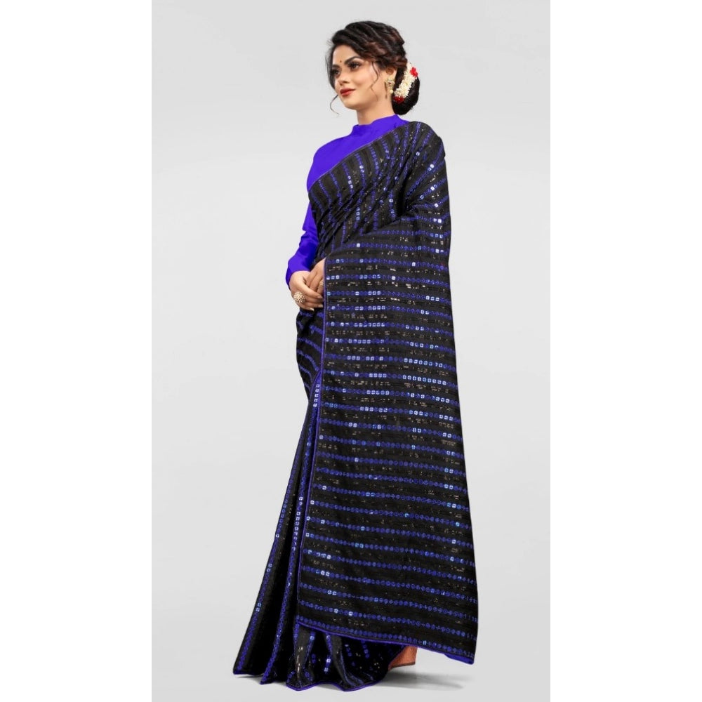 Women's Vichitra Saree with Blouse (Blue, 5-6 Mtrs)