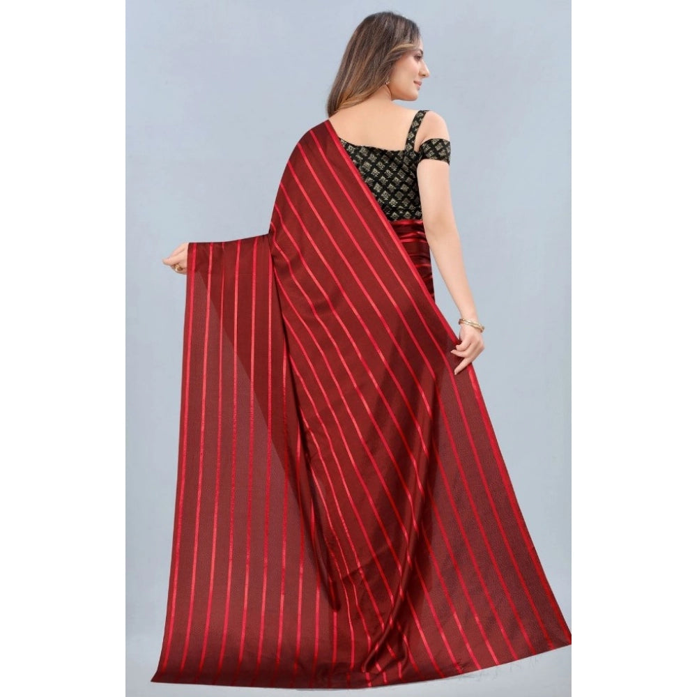 Women's Satin Silk Saree with Blouse (Red, 5-6 Mtrs)