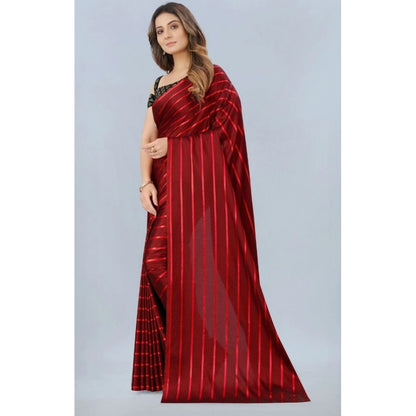 Women's Satin Silk Saree with Blouse (Red, 5-6 Mtrs)