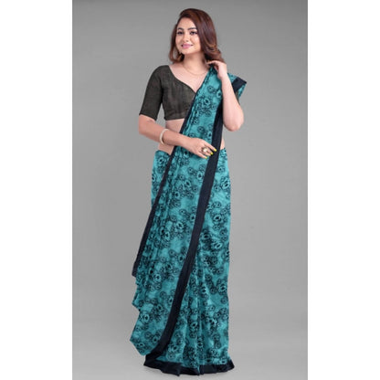 Women's Super Line Saree with Blouse (Rama, 5-6 Mtrs)