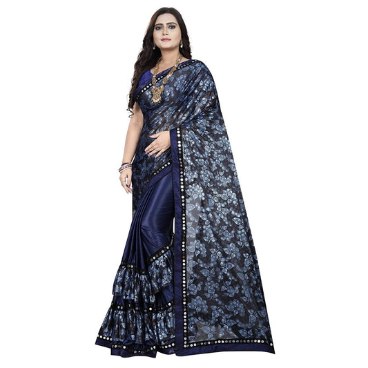 Women's Lycra Blend Saree with Blouse (Blue, 5-6 Mtrs)