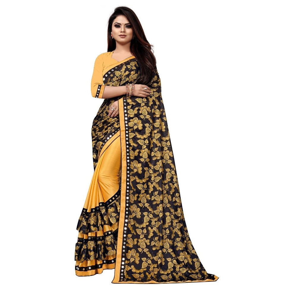 Women's Lycra Blend Saree with Blouse (Mustard, 5-6 Mtrs)