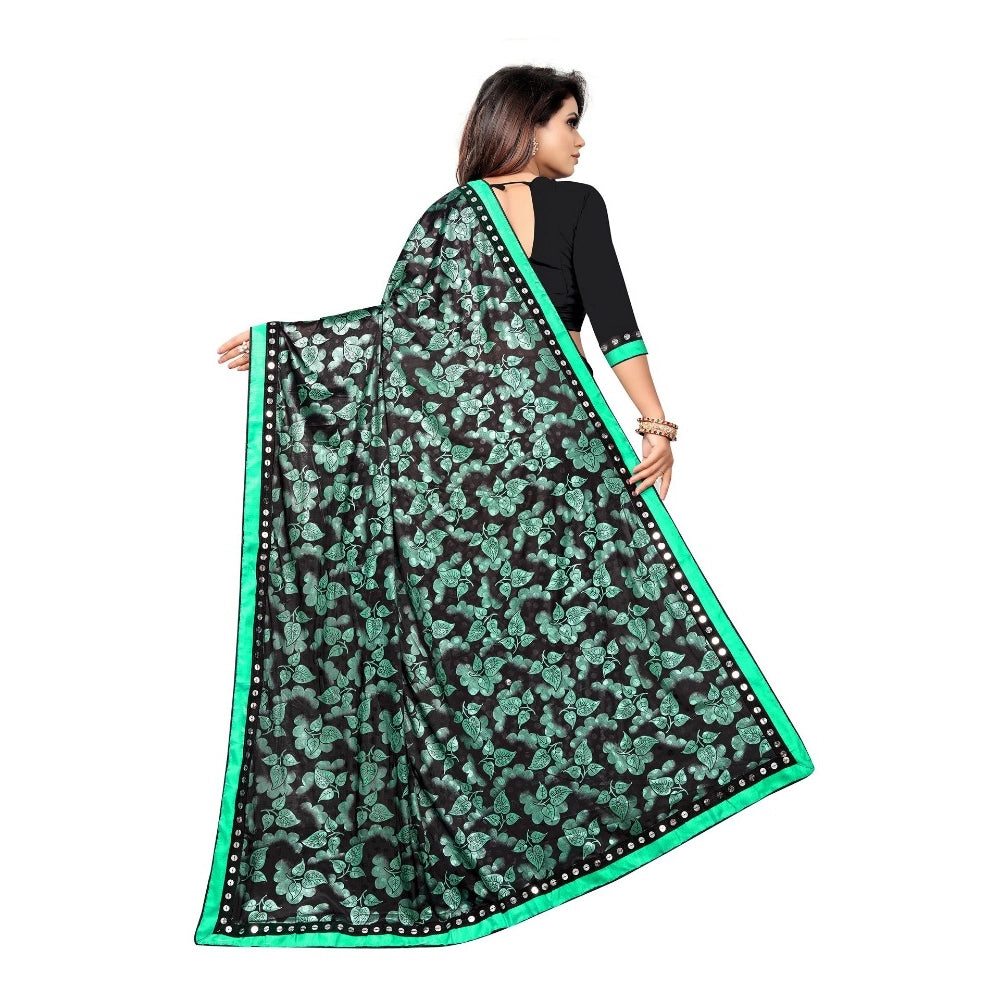 Women's Lycra Blend Saree with Blouse (Green, 5-6 Mtrs)