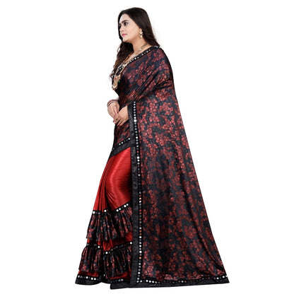 Women's Lycra Blend Saree with Blouse (Red, 5-6 Mtrs)